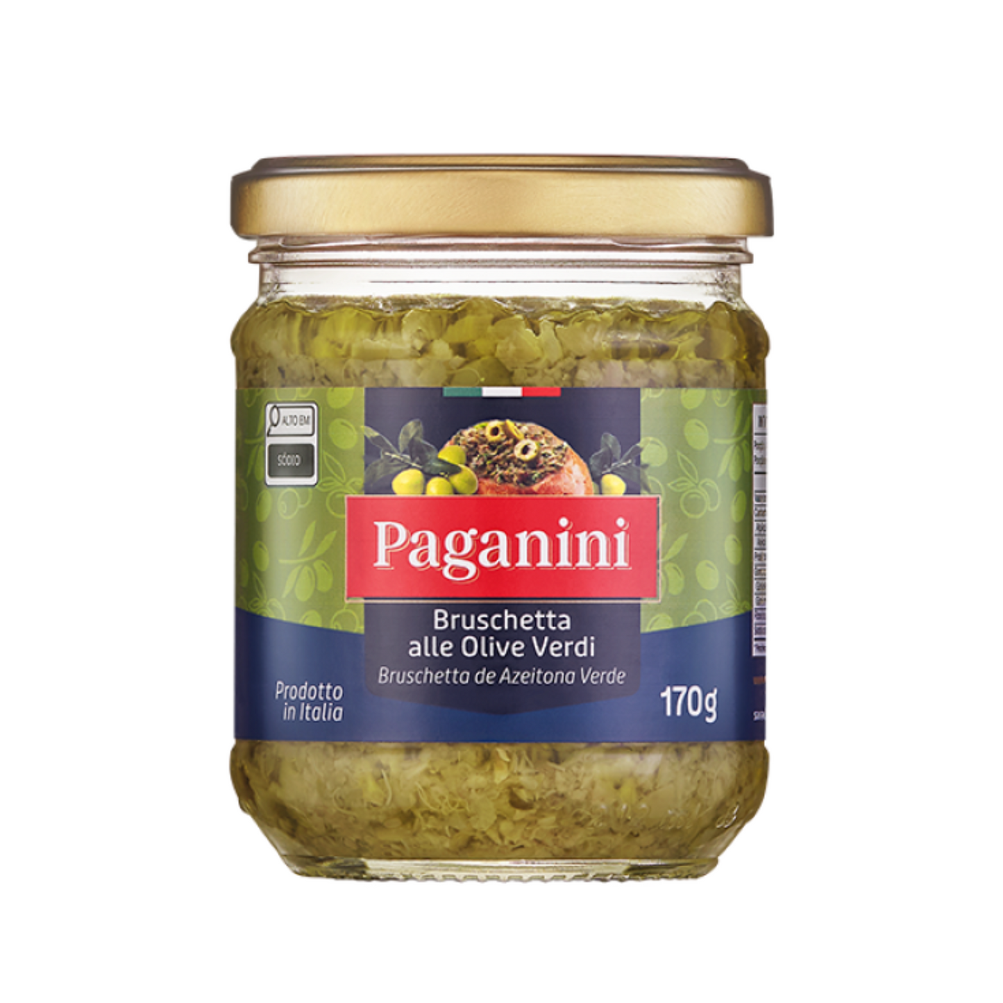 Molho de Bruschetta Alle Olive Verdi Paganini - Bruschetta de Azeitona Verde - 180g